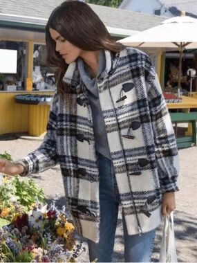 VERONICA BEARD CAEL OVERSIZED TARTAN PLAID DICKEY COAT TOGGLE ZIP CLOSURE Sz 2